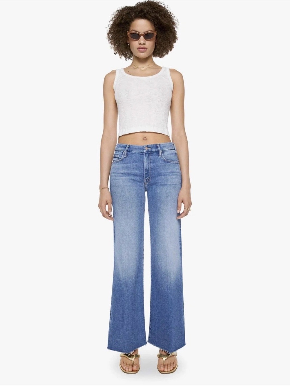 MOTHER The Roller Fray Work Hard Play Hard Medium Wash Wide Leg Size 28
